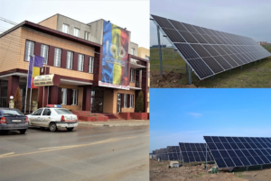 clădirea administrației locale din Cumpăna și panouri fotovoltaice montate în cadrul proiectului energetic