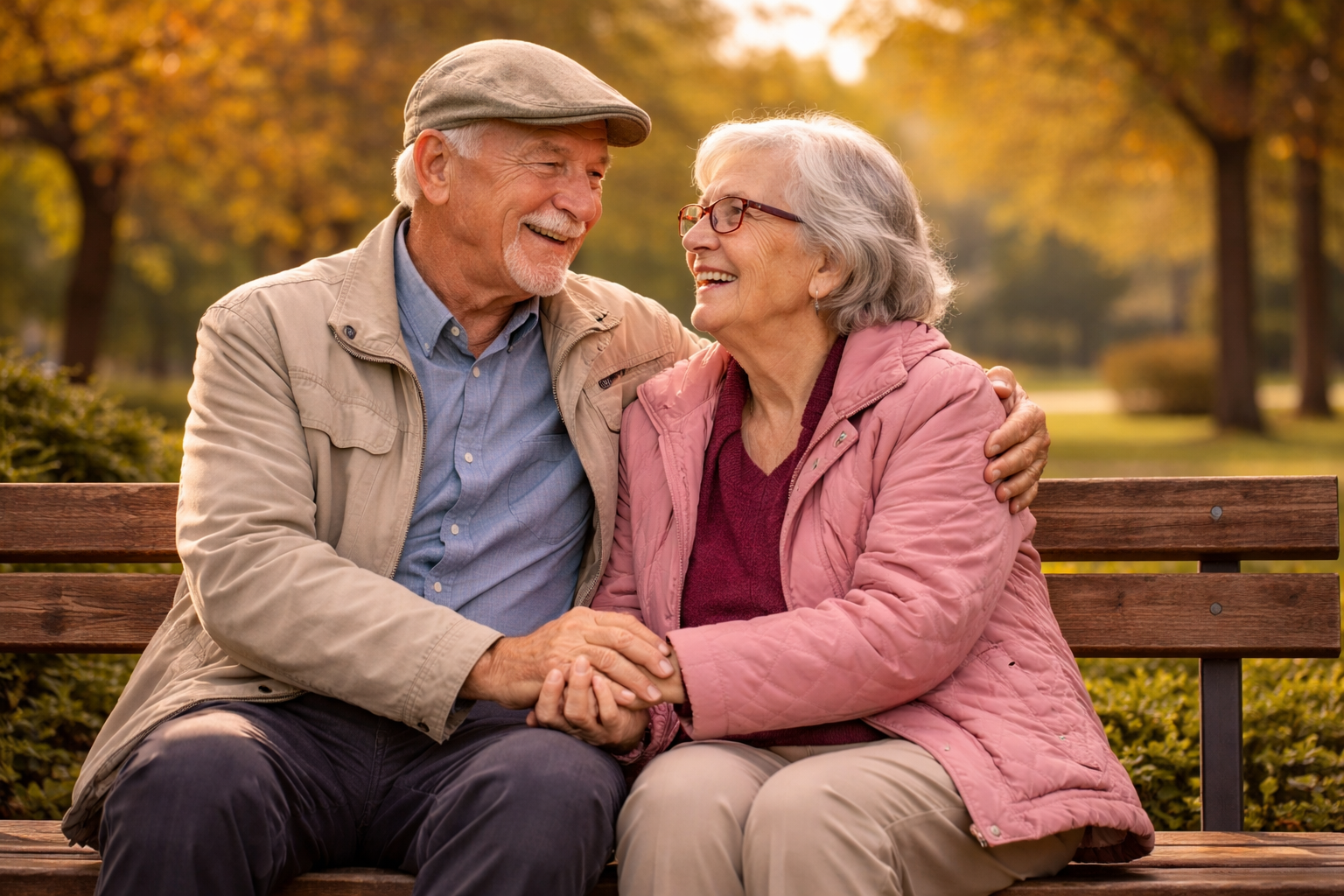 Imagine cu un cuplu de seniori așezat pe o bancă într-un parc din Constanța