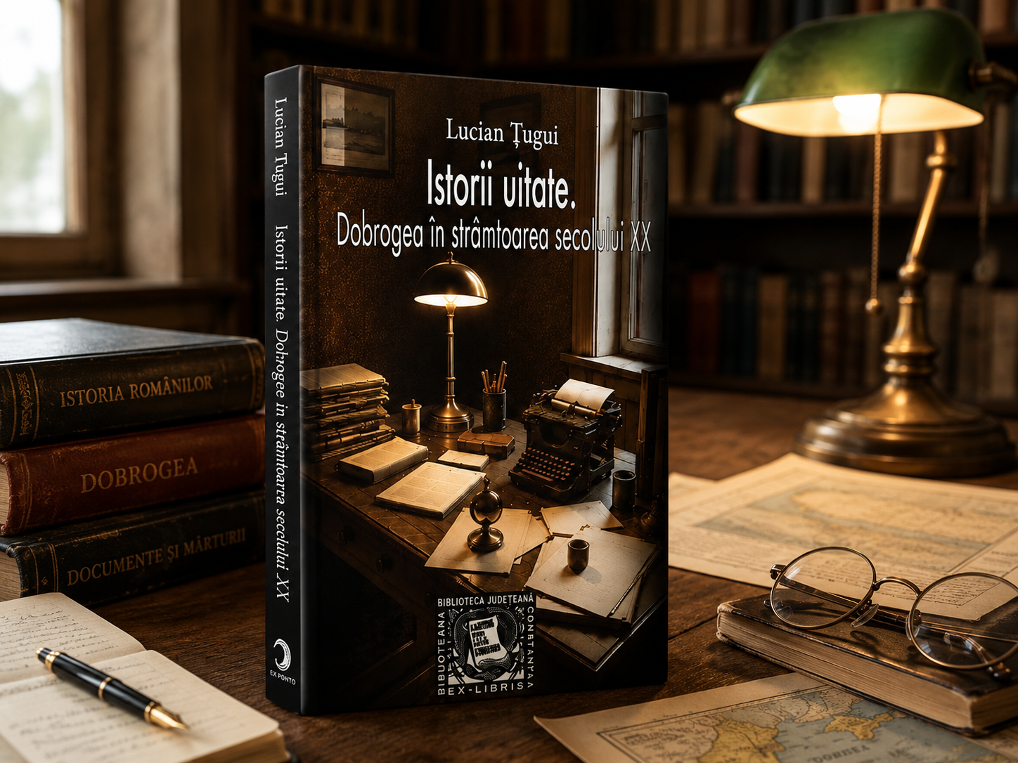 Volumul Istorii uitate. Dobrogea în strâmtoarea secolului XX, pe o masă de bibliotecă