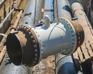 Conducte și echipamente tehnice montate pe șantierul noii centrale termoelectrice din Constanța.
