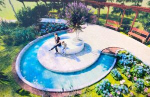 Randare cu viitorul parc din cartierul Compozitori, cu alei, spații verzi, bănci și zonă de relaxare.