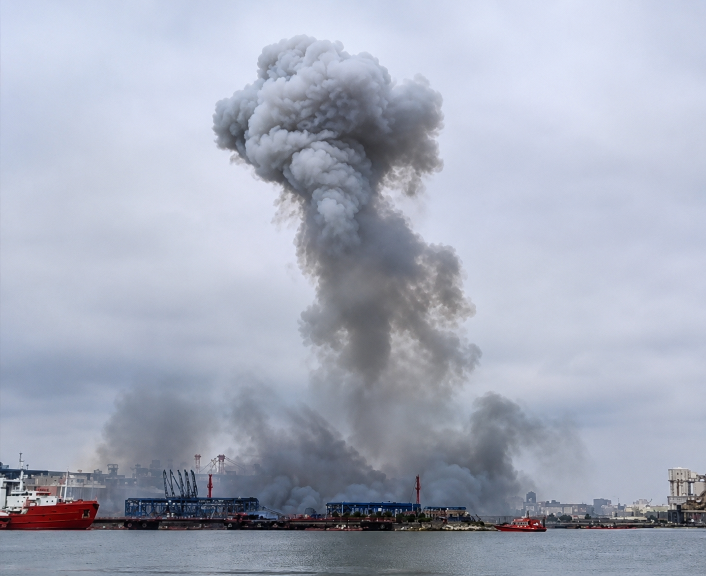 Coloană de fum în zona portuară după autodetonarea unei drone maritime în Portul Constanța