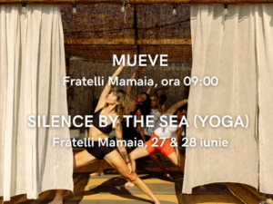 Participanți la o sesiune de yoga pe plajă, în stațiunea Mamaia, în cadrul programului de evenimente din 27 iunie.