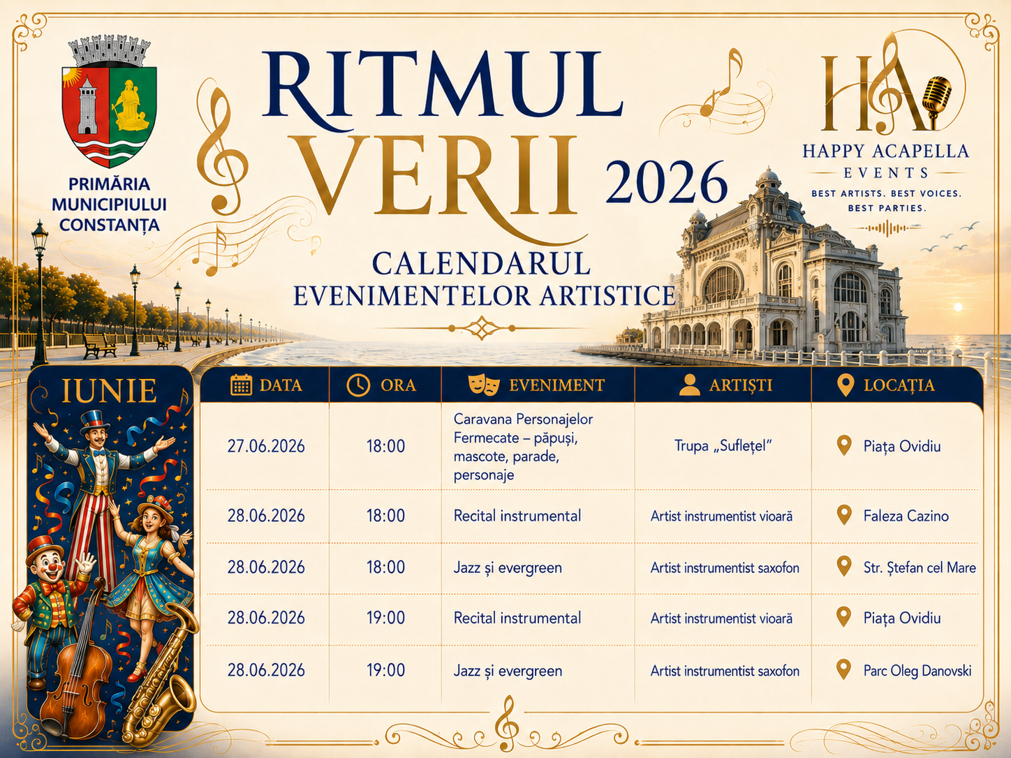 Afiș Ritmul Verii Constanța 2026 cu programul evenimentelor din 27 și 28 iunie