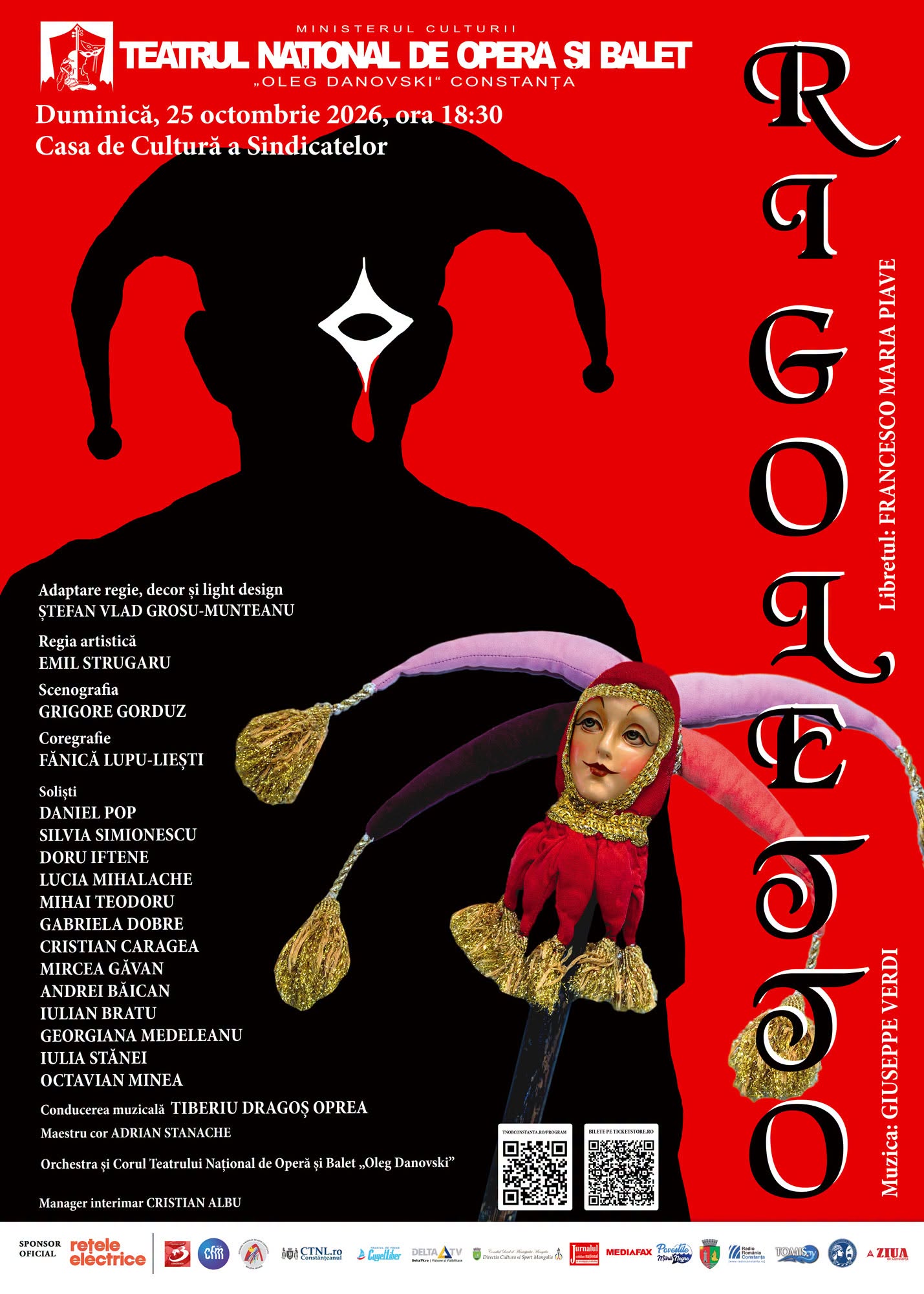 Afișul spectacolului Rigoletto de Giuseppe Verdi, programat pe 25 octombrie 2026 la Constanța